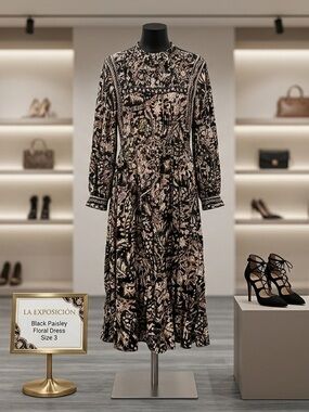 SFERRA Black Paisley & Floral Midi-MaxI Dress